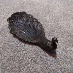 Vintage Peacock Trinket Dish Metallic Decor